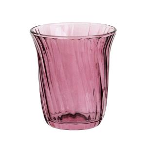 Vaso de vidrio morado con espirales en relieve
