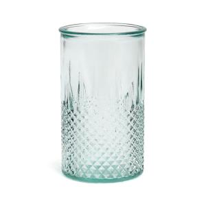 Vaso de vidrio reciclado en azul 8x8x14 cm