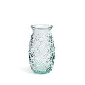 Vaso de vidrio reciclado en azul 9x9x15 cm