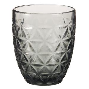 Vaso de vidrio tintado gris con relieve