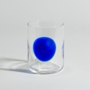 Vaso de vidrio transparente moteado azul