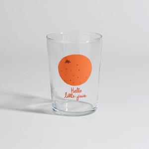 Vaso de vidrio transparente, naranja y rojo