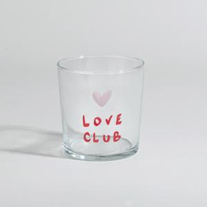 Vaso de vidrio transparente, rojo y rosa