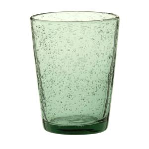 Vaso de vidrio verde con burbujas