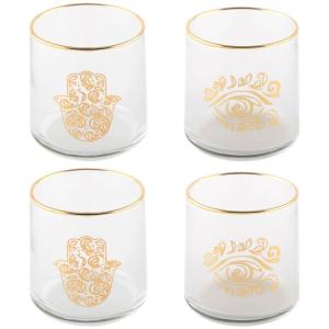 Vasos de agua mano de fatma y ojo dorado - lote de 4