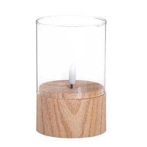 Vela LED en recipiente de cristal y madera de paulownia