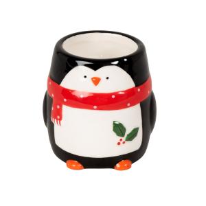 Vela perfumada en pingüino de dolomita negro, blanco y rojo