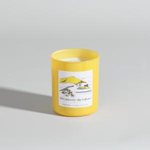 Vela perfumada en recipiente de vidrio amarillo y cera vege…