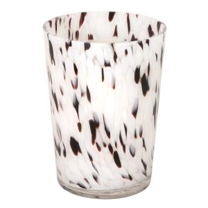 Vela perfumada en recipiente de vidrio moteado blanco y neg…