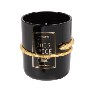 Vela perfumada en tarro de cristal negro y adorno de serpie…
