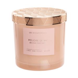 Vela perfumada rosa en tarro de vidrio con metal dorado 350g