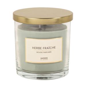 Vela perfumada verde en tarro de vidrio 10x11 cm