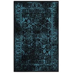 Vintage negro/verde azulado alfombra 75 x 180