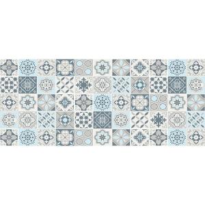 Vinylteppich mit blauen und grauen mosaikmotiven  97x48cm