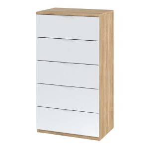 Comoda 5 cajones roble y blanco