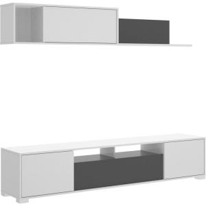 Dekit - Composición de salón tv con puertas y estante Blanc…