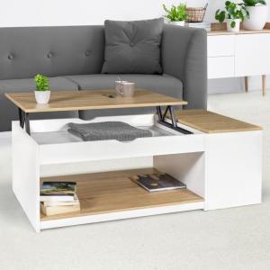 Mesa de centro elevable elea con caja de madera blanca y ac…