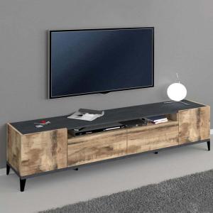 Mueble de TV 200 x 40 cm 2 compartimentos 2 cajones madera…