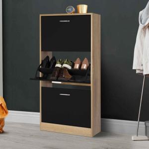 Mueble zapatero klark imitación haya 3 puertas negro