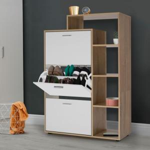 Mueble zapatero klark imitación haya 3 puertas blancas con…