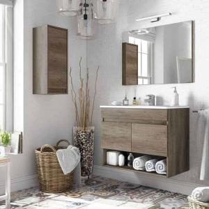 Pack Mueble baño con espejo y armario auxiliar color nordik