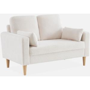 Sofá de tejido borreguito con patas de madera, 2 plazas