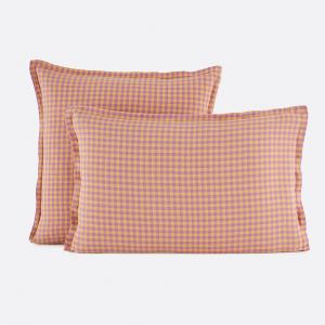 Funda de almohada de lino lavado, Acélie lavanda/ocre