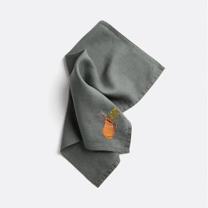 Juego de 2 servilletas de lino lavado y bordado, Lison