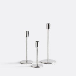Juego de 3 portavelas metálicos de aluminio cromado, Oror