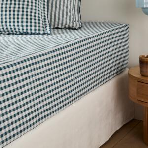 Sábana ajustable de algodón seersucker 30 cm, Cottage azul