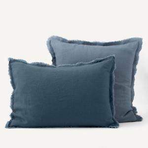 Funda de almohada de lino lavado, doble fleco, Alhanasia