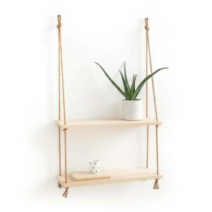 Estantería doble de pared de pino y sisal, an. 60cm, Mareo