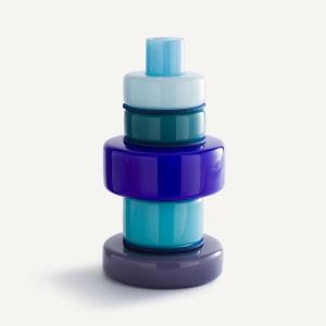 Jarrón de vidrio soplado con 5 anillos, Al. 32 cm, Maveo