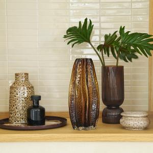 Jarrón de cristal ámbar texturado H29,5 cm, Yuvo