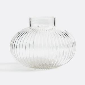 Jarrón redondo de vidrio estriado Al.15 cm, Afa