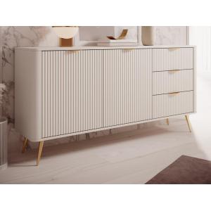 Aparador de 2 puertas y 3 cajones en MDF - Beige y dorado -…