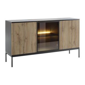 Aparador 3 puertas con luces LED en MDF y vidrio ahumado -…