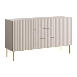 Aparador con 2 puertas y 3 cajones de MDF y acero - Beige y…