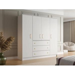 Armario de 4 puertas y 3 cajones - Ancho 196 cm - Blanco -…