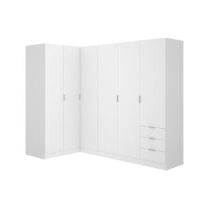 Armario de esquina de 6 puertas y 3 cajones - L213 cm - Bla…