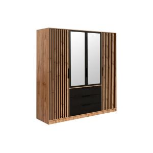 Armario 4 puertas y 3 cajones - Con espejo - L196 cm - Colo…