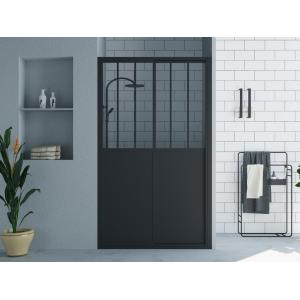 Puerta de ducha corredera negro mate estilo atelier - 120 x…