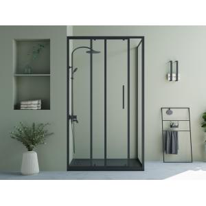 Mampara de ducha fija con puerta corredera negro mate estil…