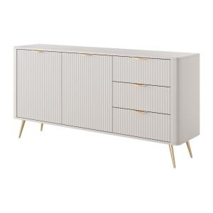 Aparador de 2 puertas y 3 cajones en MDF - Beige y dorado -…