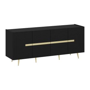 Aparador con 4 puertas de MDF - Negro y dorado - MOLYA de P…