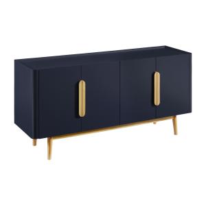 Aparador con 4 puertas de MDF y madera de hevea - Azul y Na…