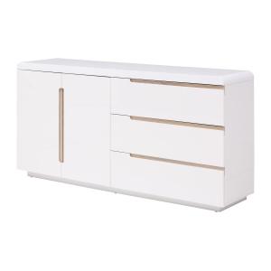 Aparador con 2 puertas y 3 cajones - Blanco y natural - NUR…