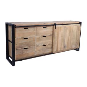 Aparador con 1 puerta y 6 cajones de madera de mango y meta…