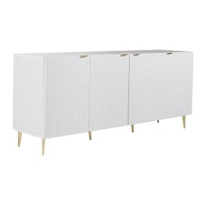Aparador con 4 puertas de MDF y acero - Blanco y dorado - Y…