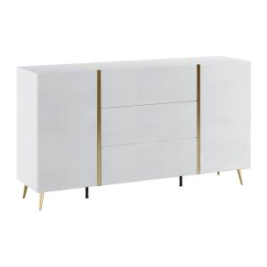 Aparador con 2 puertas y 3 cajones - Blanco brillante y Dor…